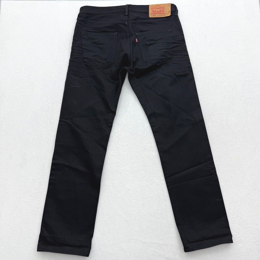 Levi's 501 Mens W34 L32 Black Denim Jeans Button Fly Straight Leg Comfort 2014 - Picture 5 of 8